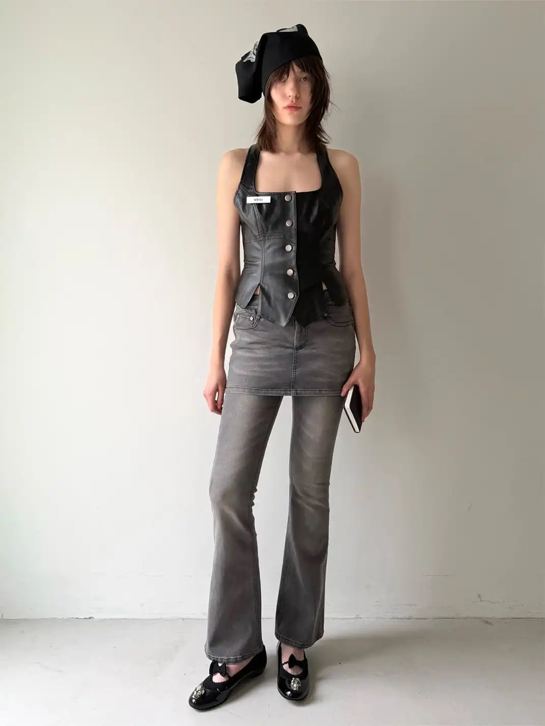 nodress | Faux Two-Piece Flared Jeans