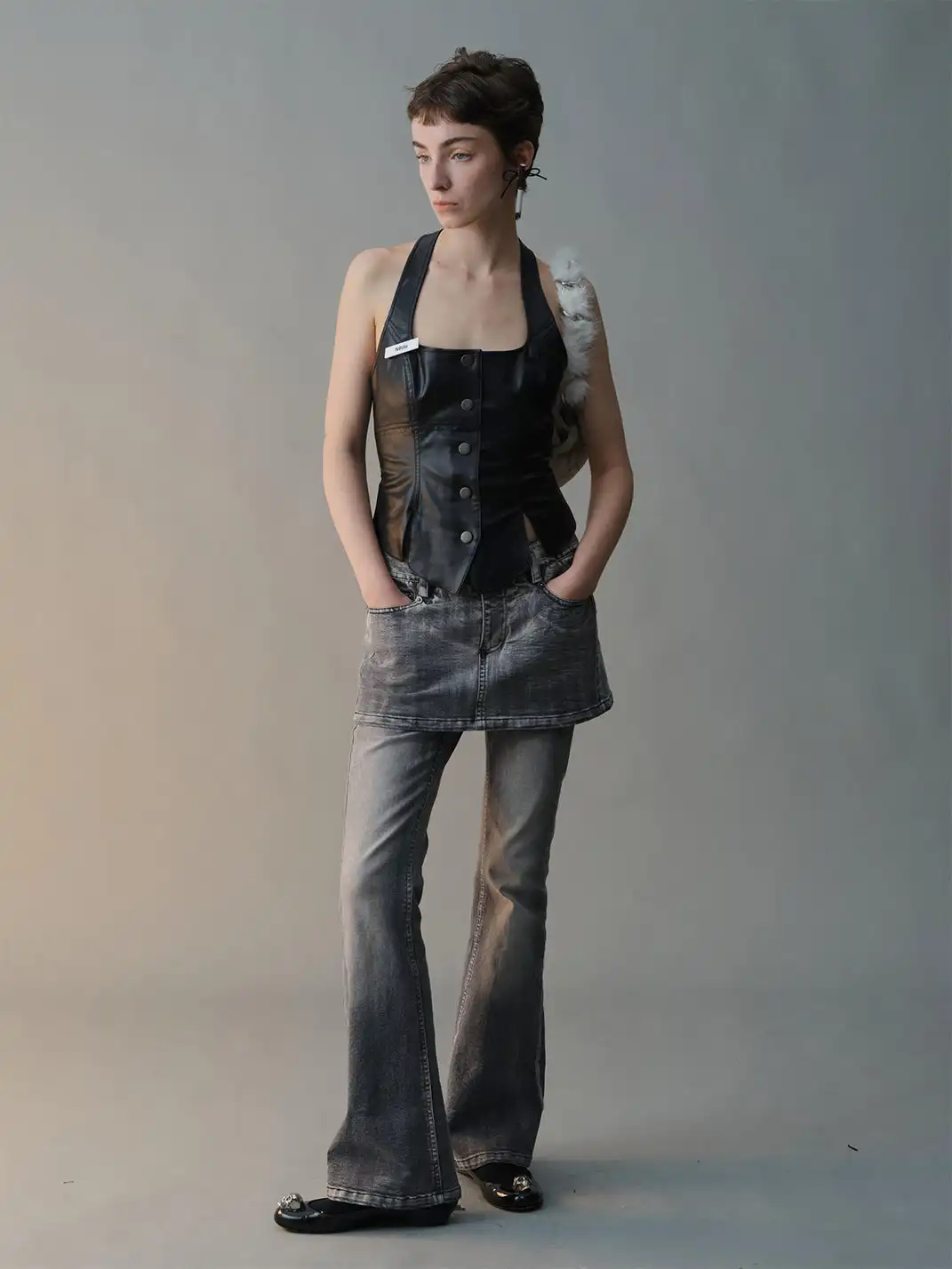nodress | Faux Two-Piece Flared Jeans