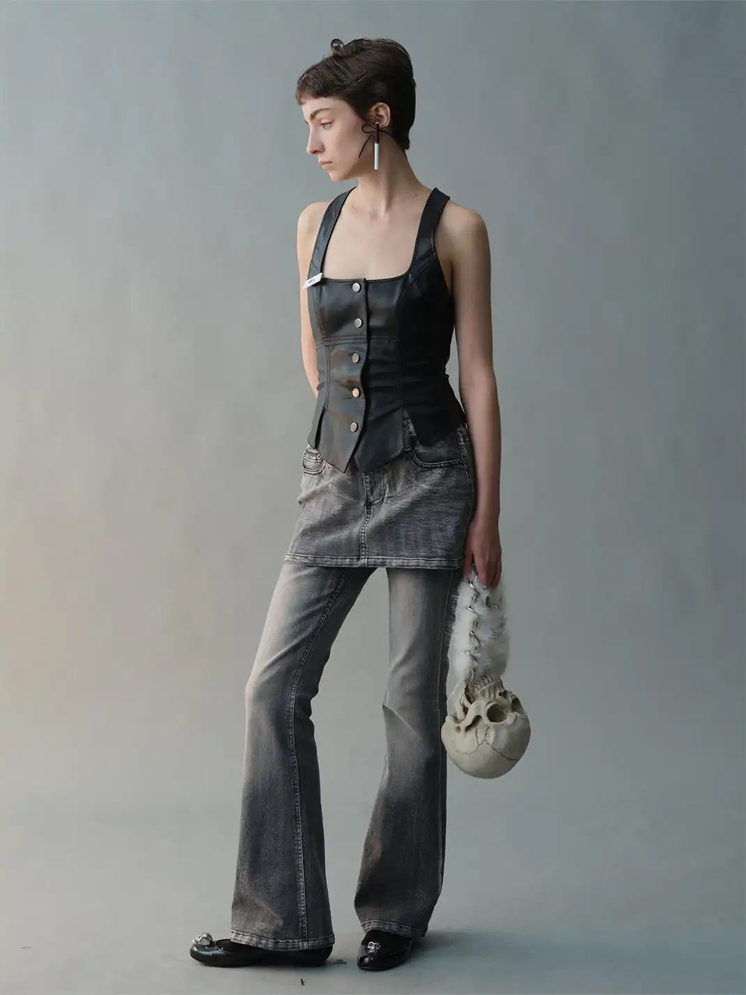 nodress | Faux Two-Piece Flared Jeans