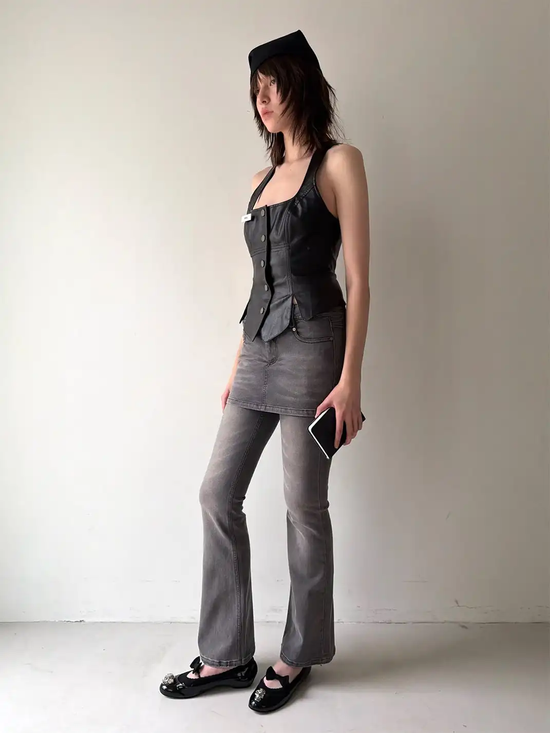 nodress | Faux Two-Piece Flared Jeans