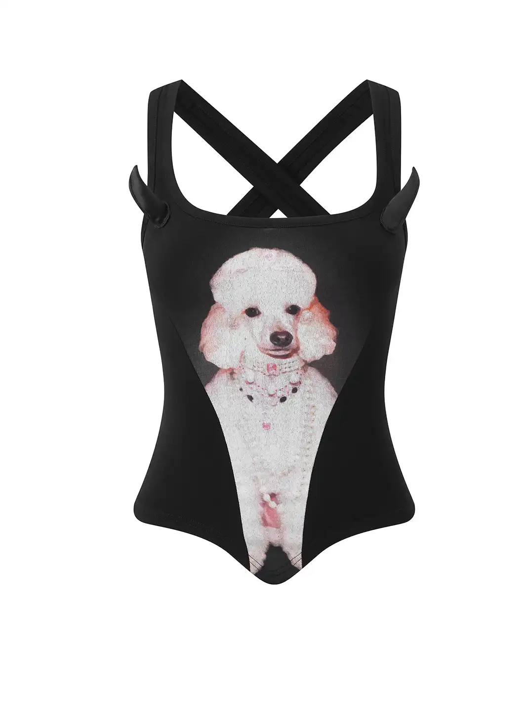 nodress | Poodle Print Crisscross Back Bodysuit
