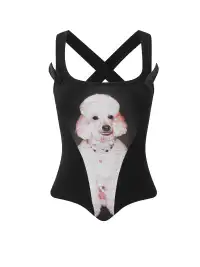 nodress | Poodle Print Crisscross Back Bodysuit