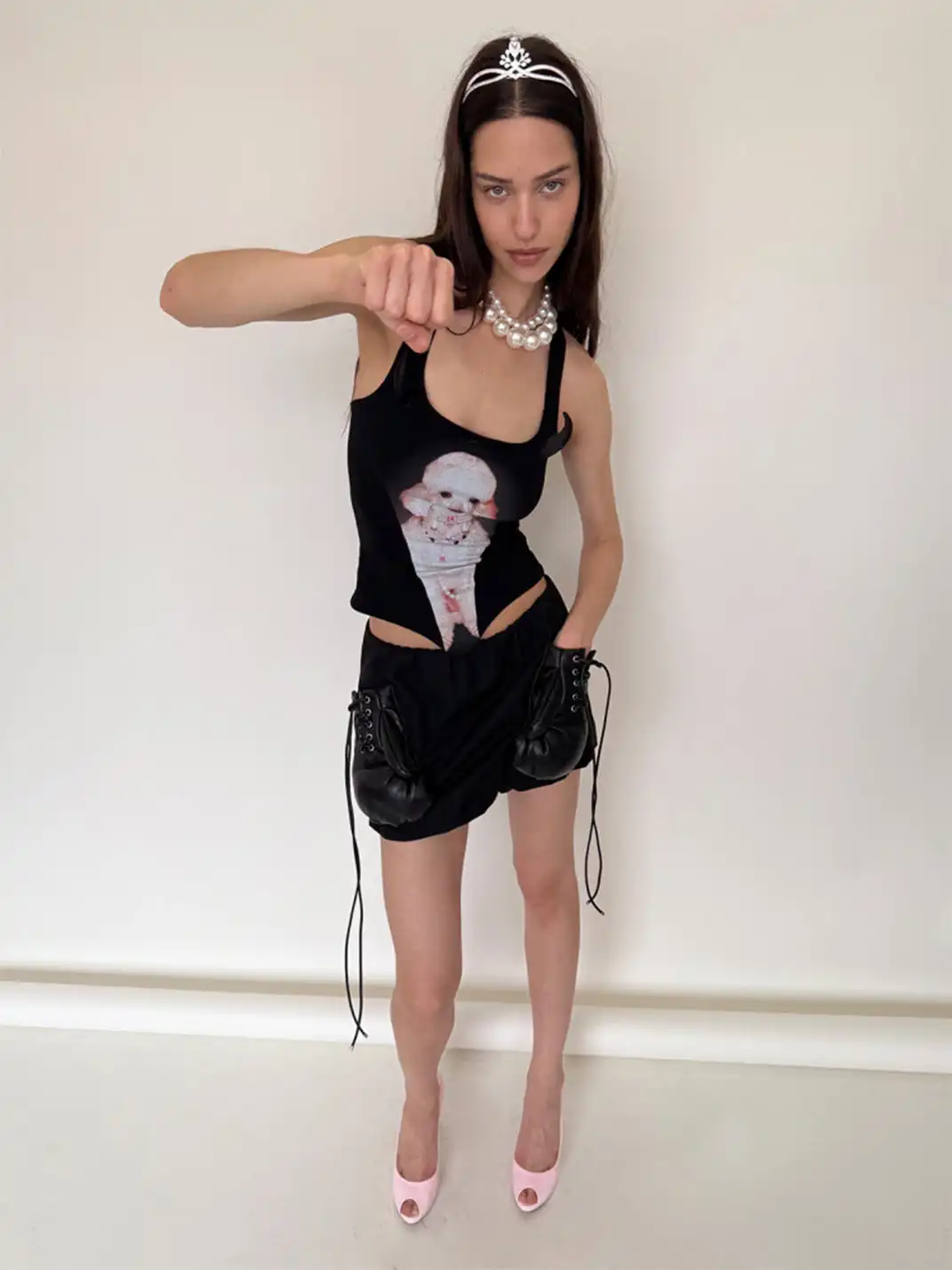 nodress | Poodle Print Crisscross Back Bodysuit