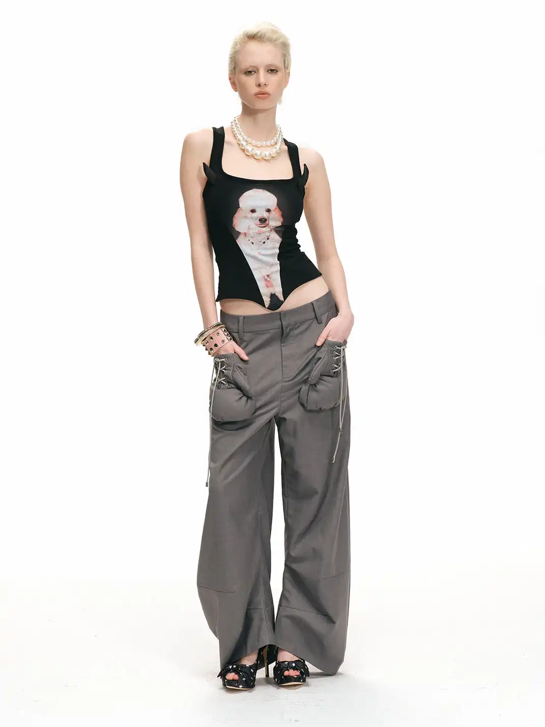 nodress | Poodle Print Crisscross Back Bodysuit