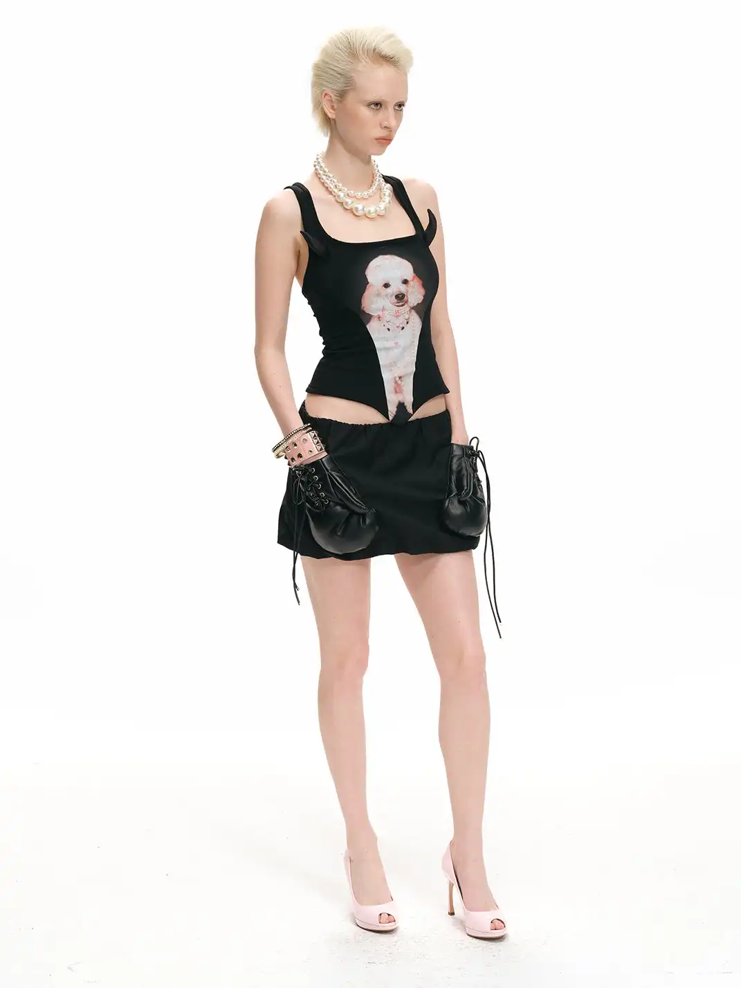nodress | Poodle Print Crisscross Back Bodysuit