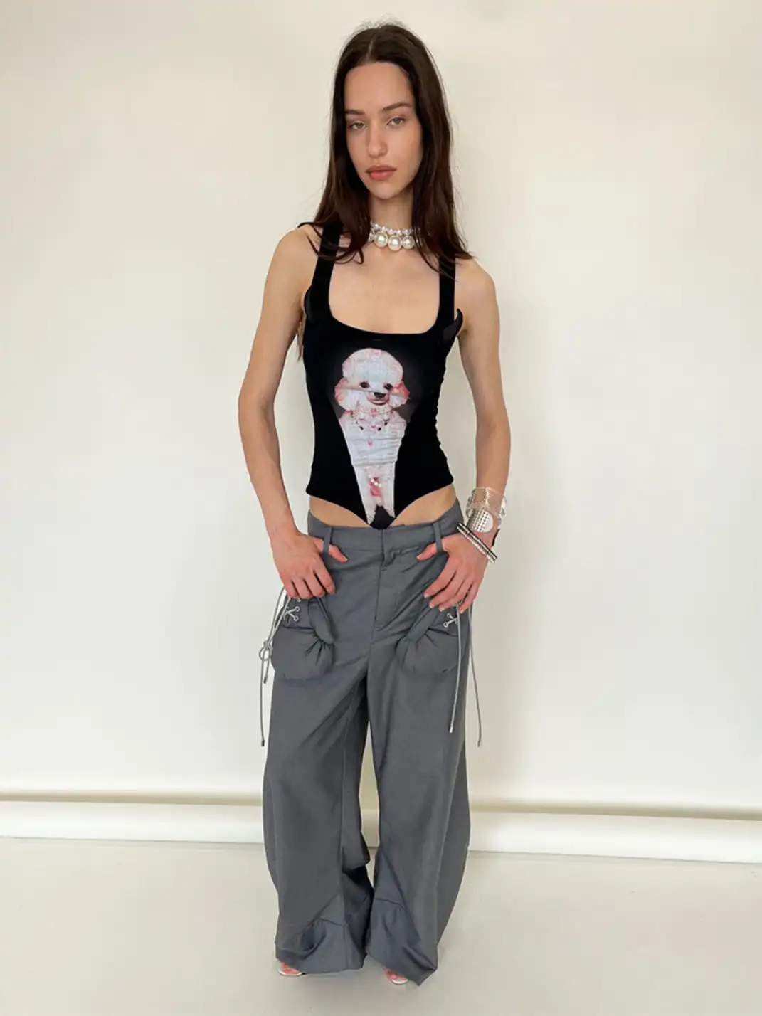 nodress | Poodle Print Crisscross Back Bodysuit