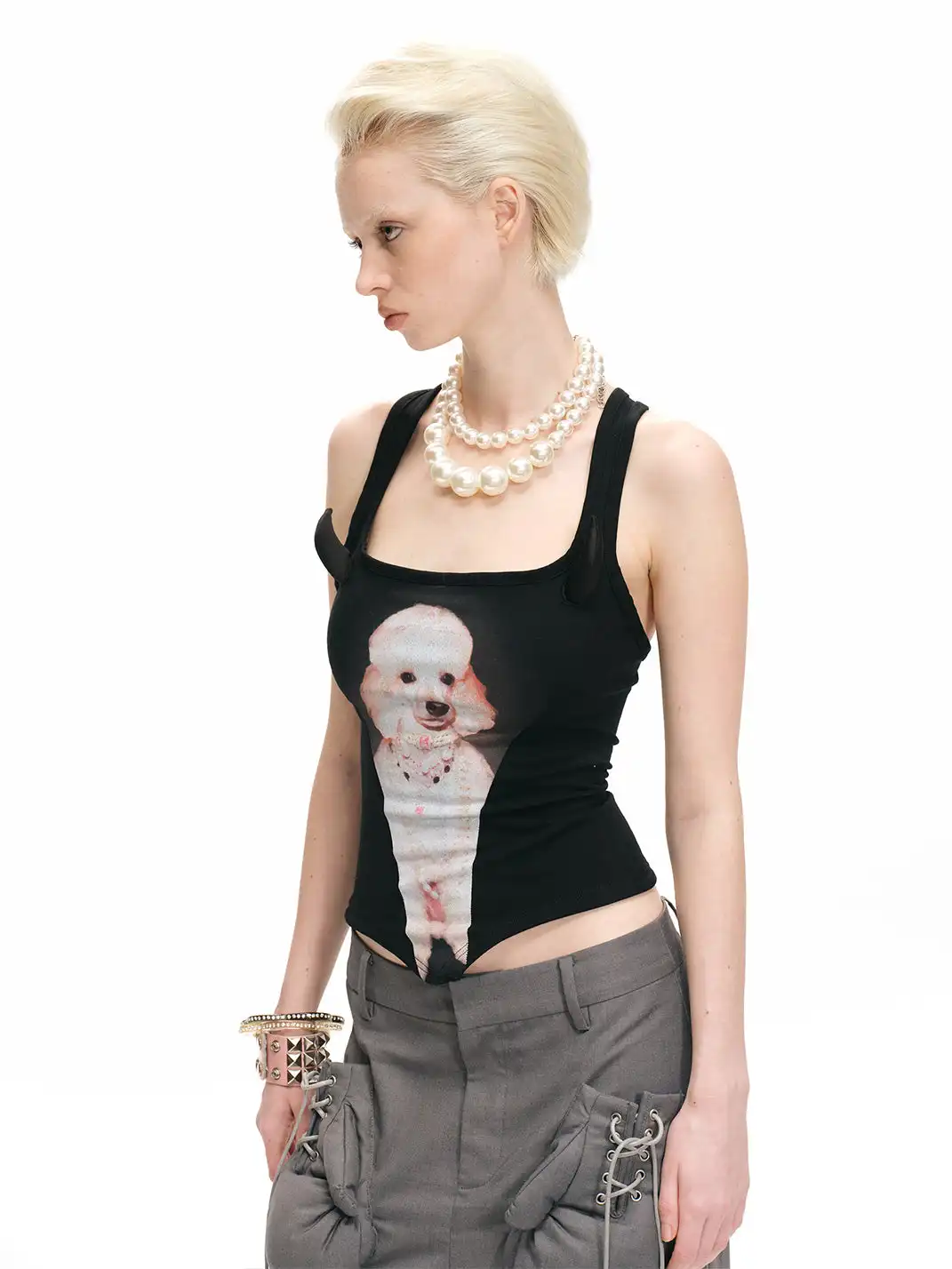 nodress | Poodle Print Crisscross Back Bodysuit