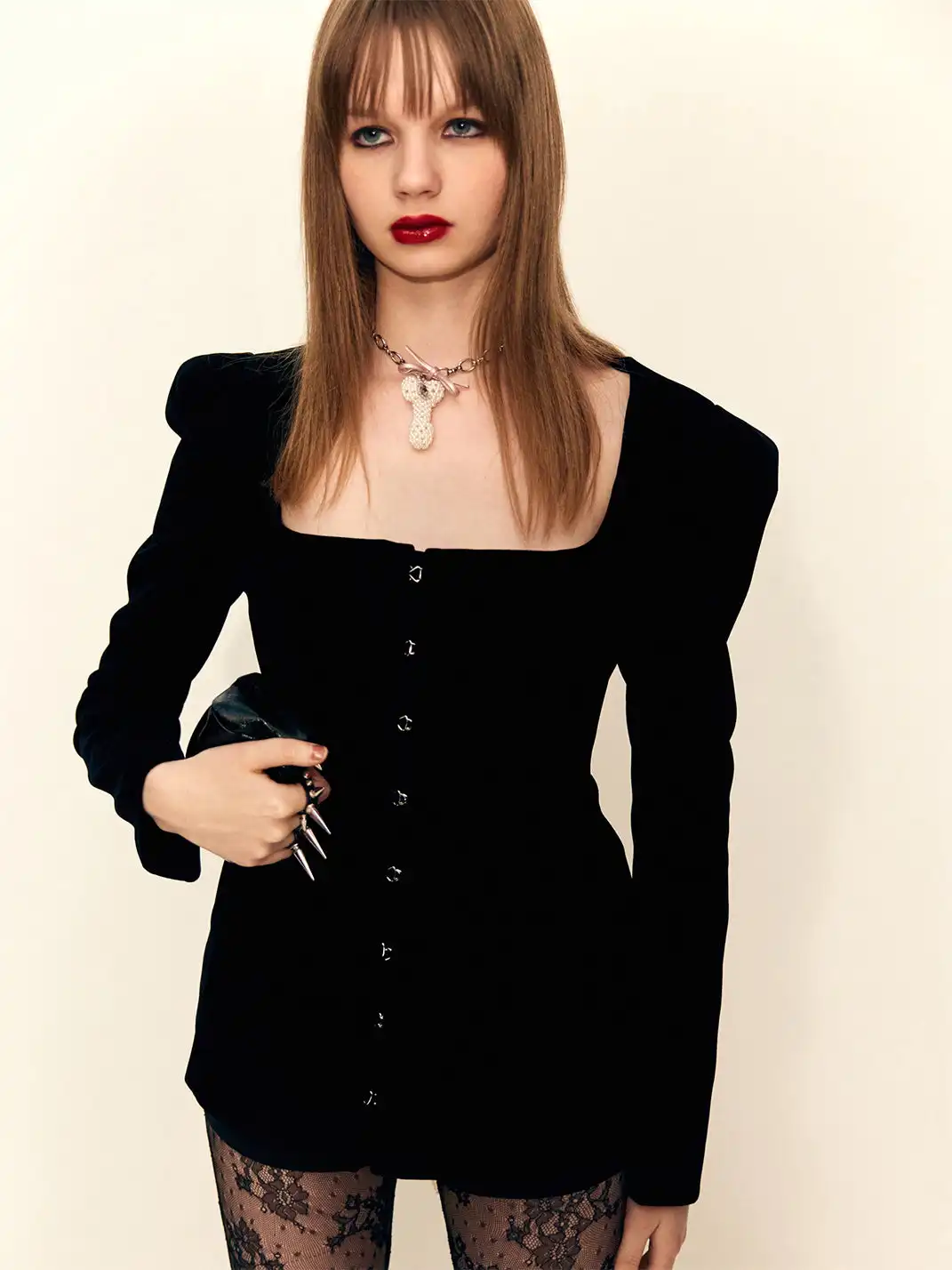 nodress | Square-Neck Button-Down Fitted Suit Jacket