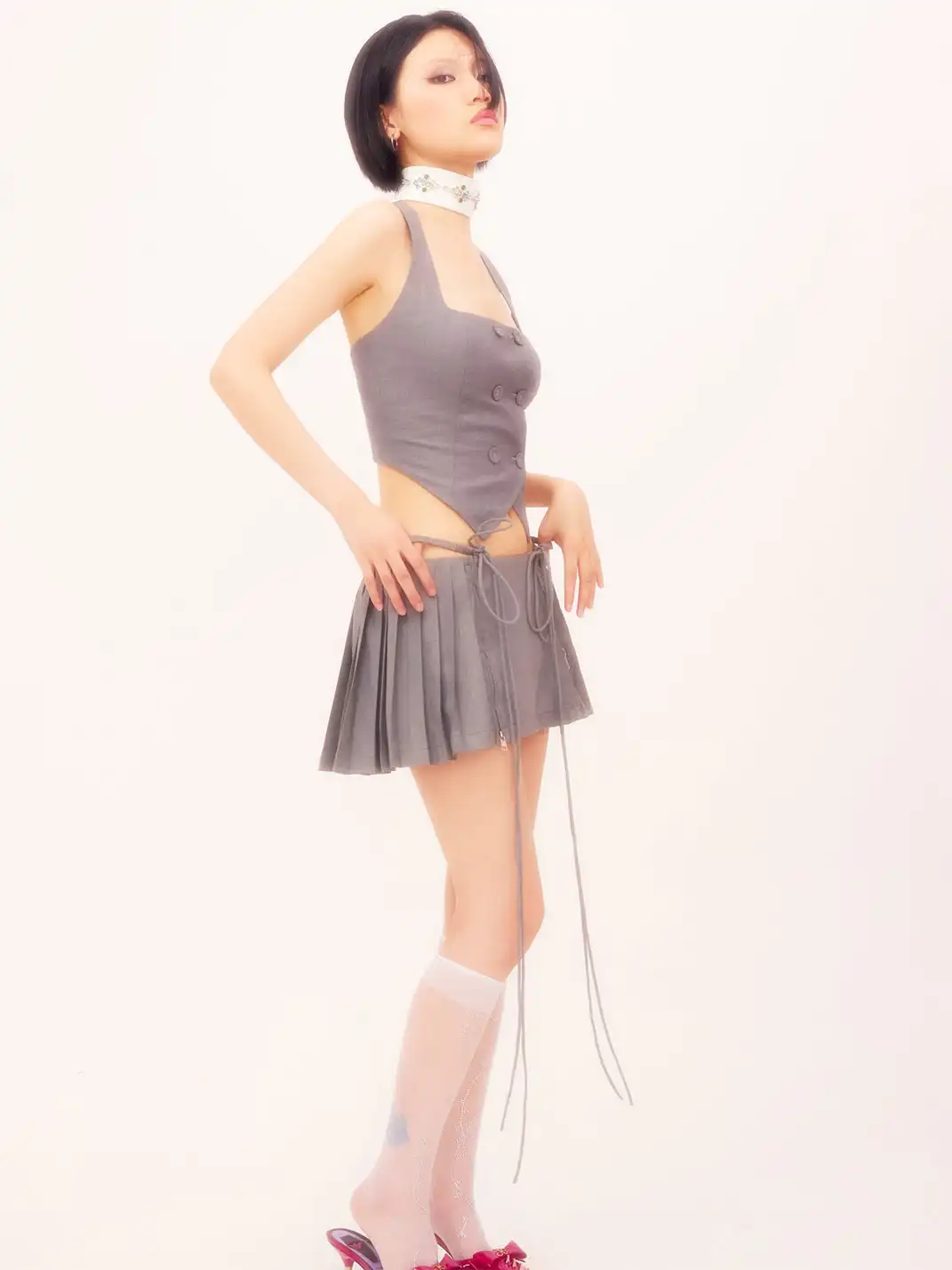 nodress | Double-Breasted Halter Neck Backless Vest