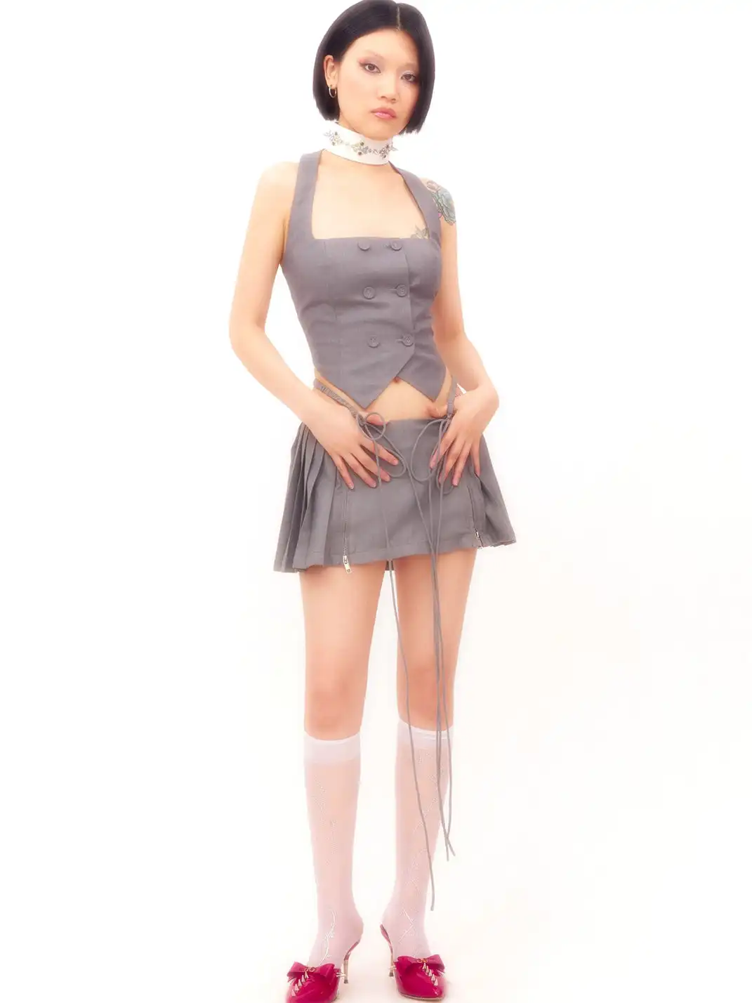 nodress | Double-Breasted Halter Neck Backless Vest