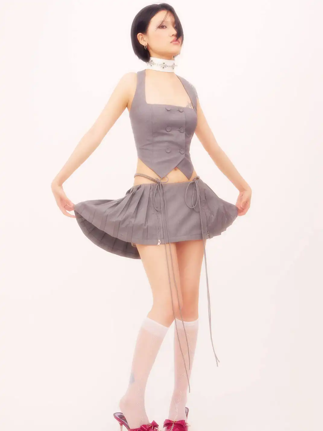 nodress | Double-Breasted Halter Neck Backless Vest