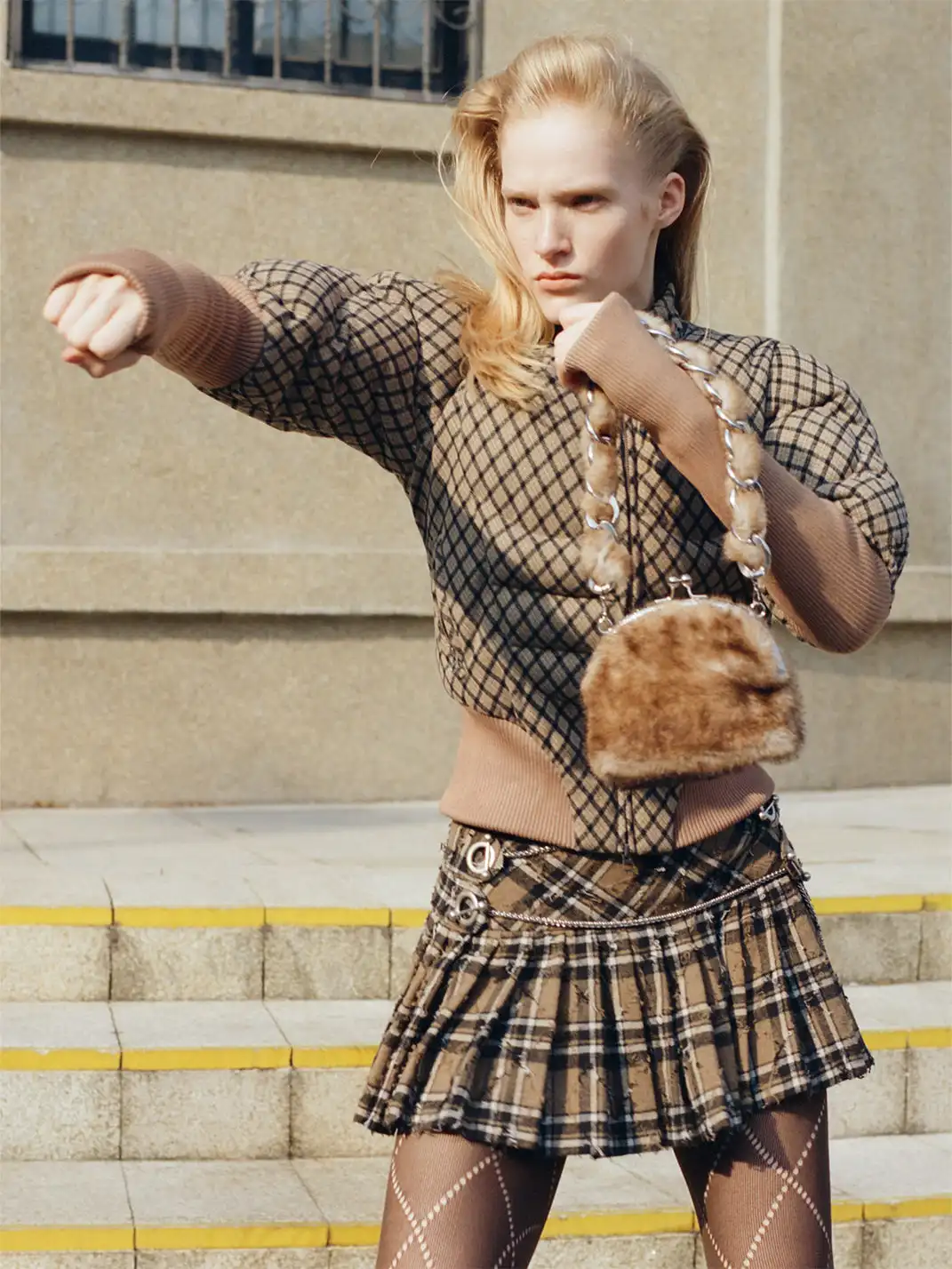 nodress | Pendant Plaid Wool Pleated Skirt