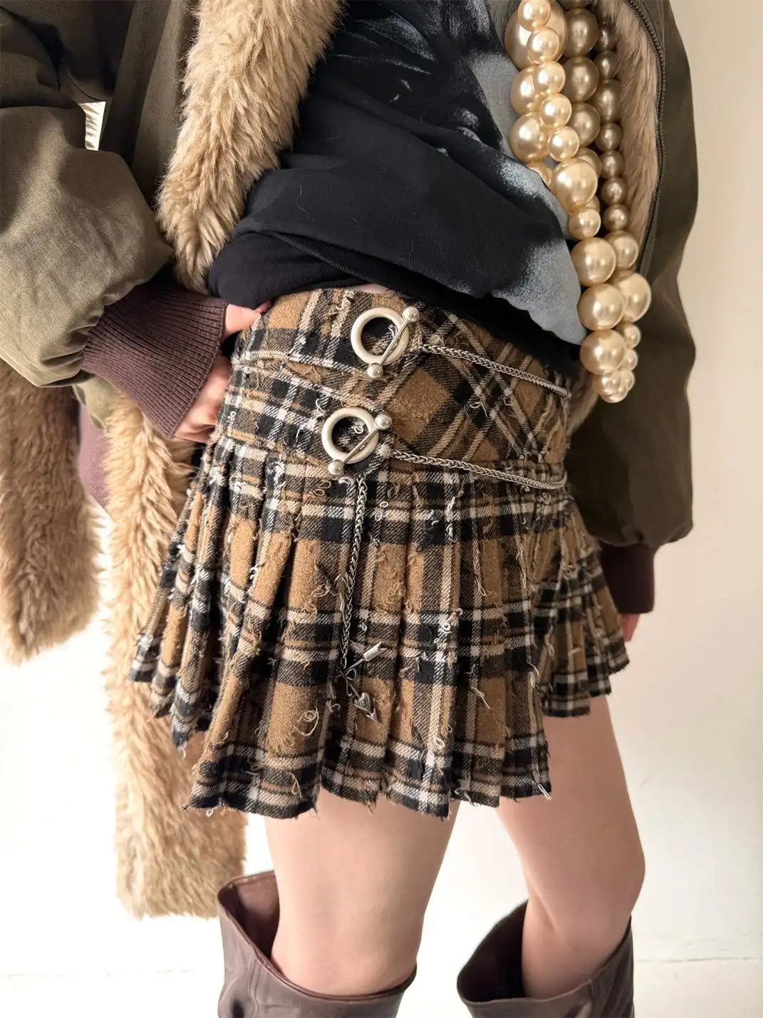 nodress | Pendant Plaid Wool Pleated Skirt