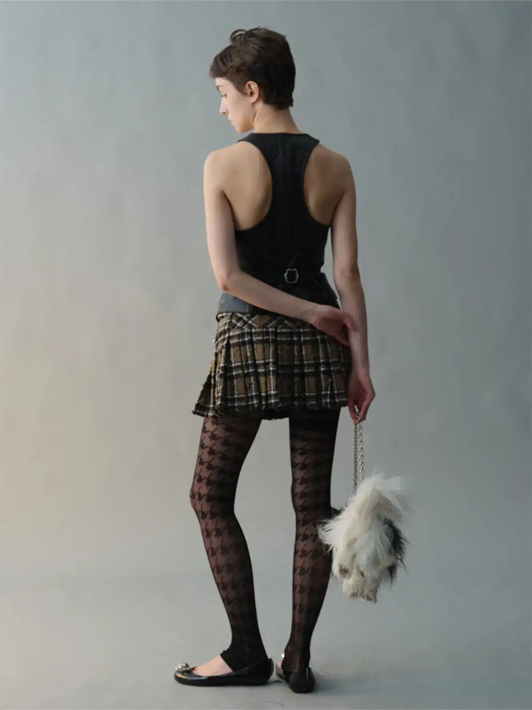 nodress | Pendant Plaid Wool Pleated Skirt