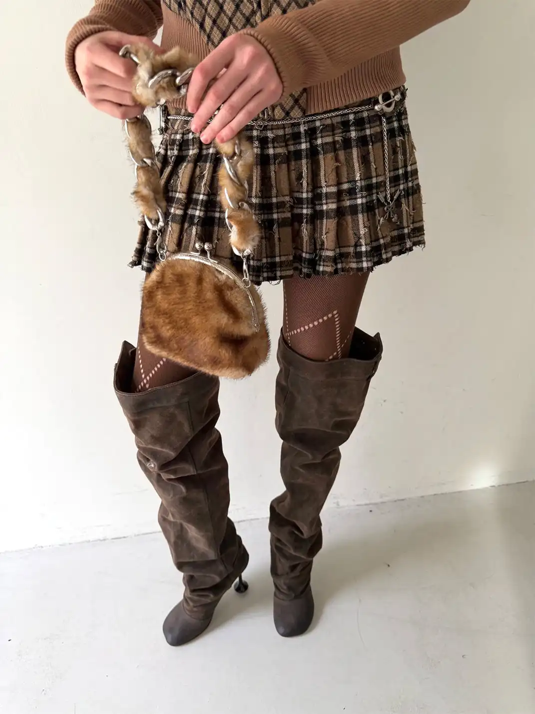 nodress | Pendant Plaid Wool Pleated Skirt