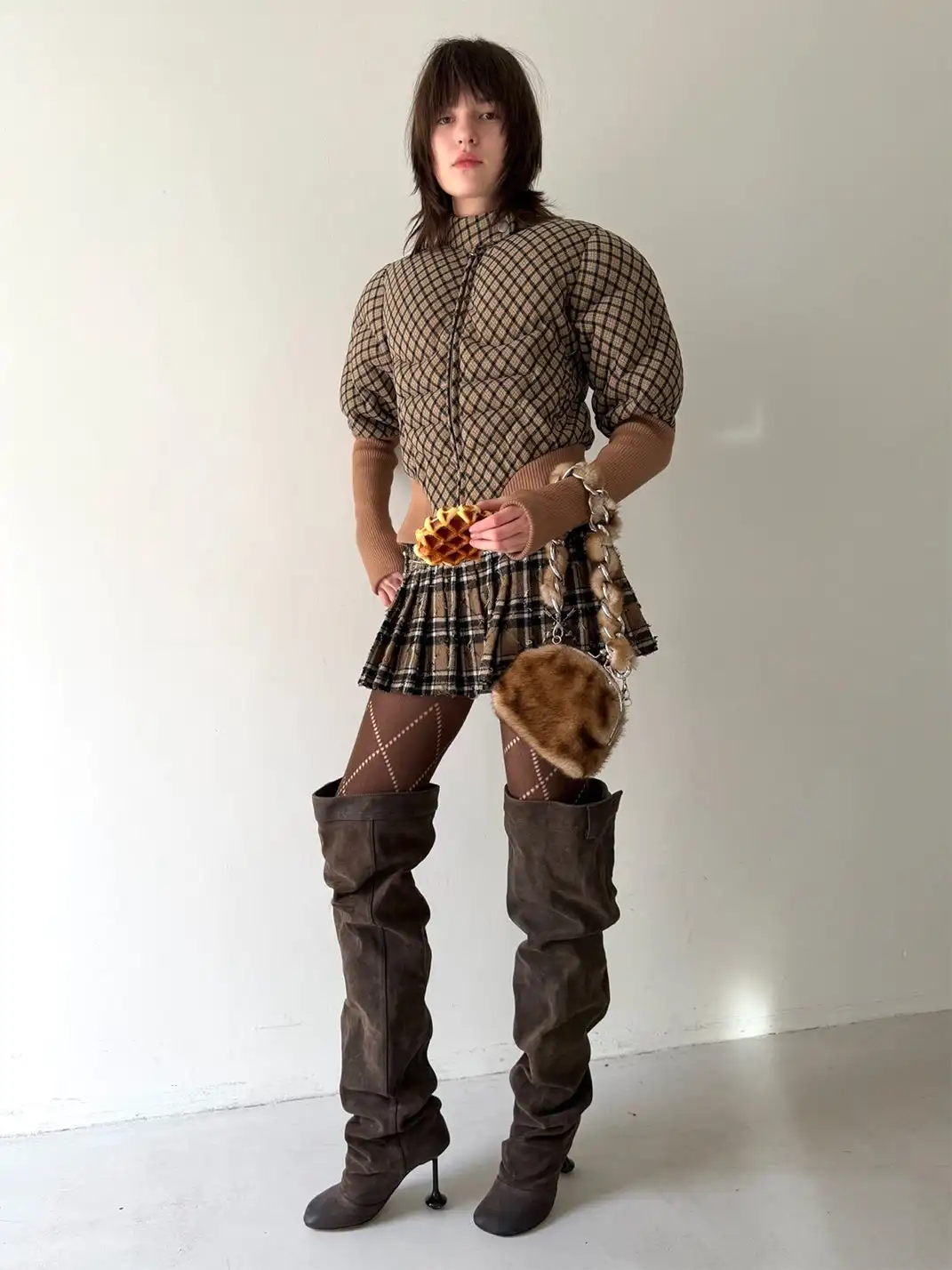 nodress | Pendant Plaid Wool Pleated Skirt