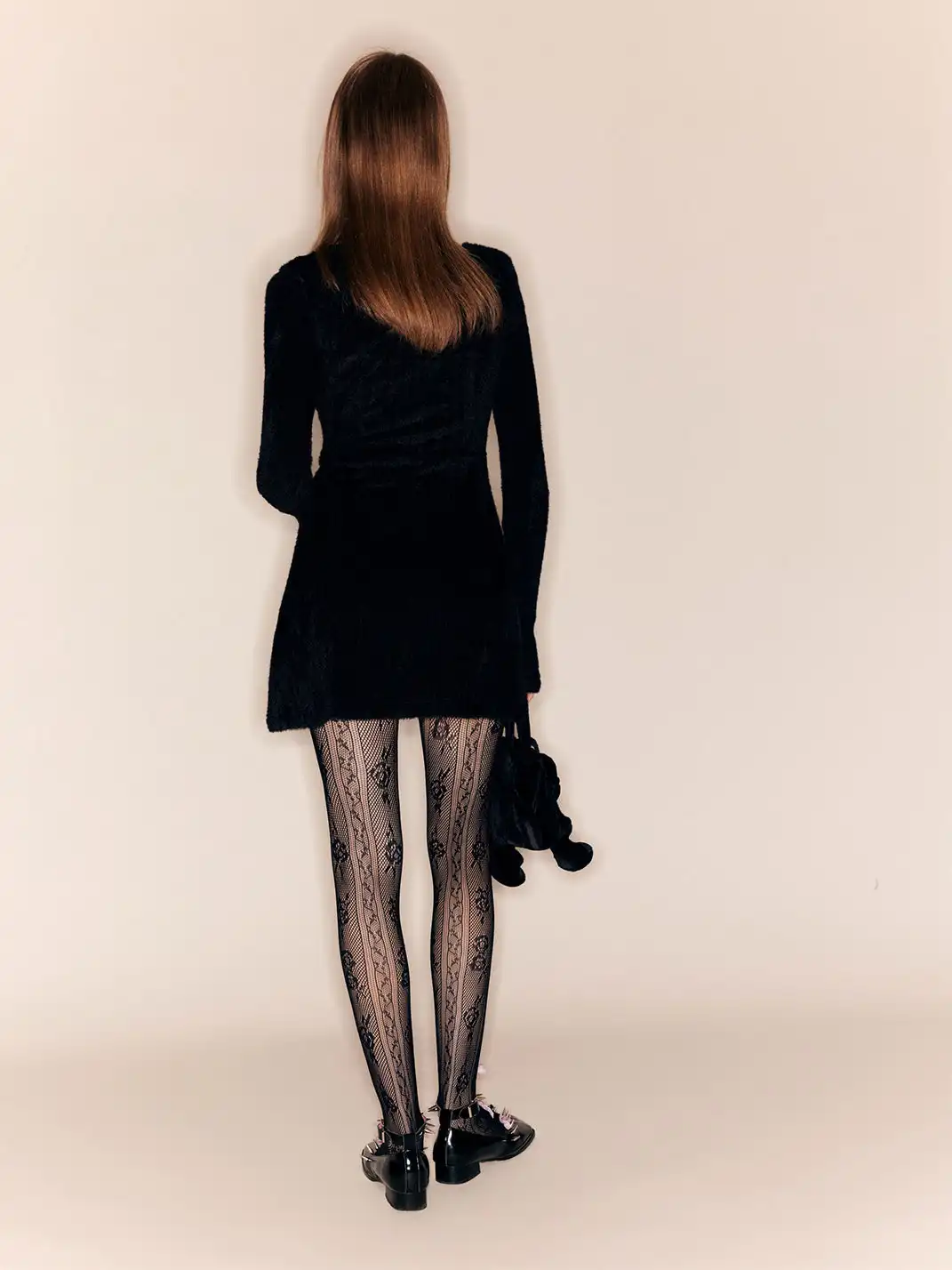 nodress | Lace-Patterned Mesh Bow Pantyhose