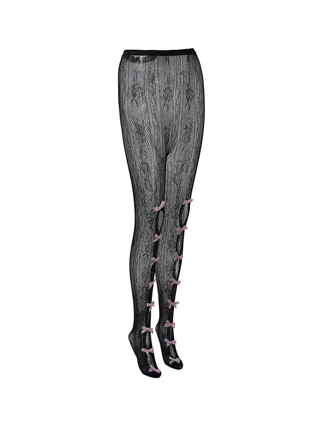 nodress | Lace-Patterned Mesh Bow Pantyhose