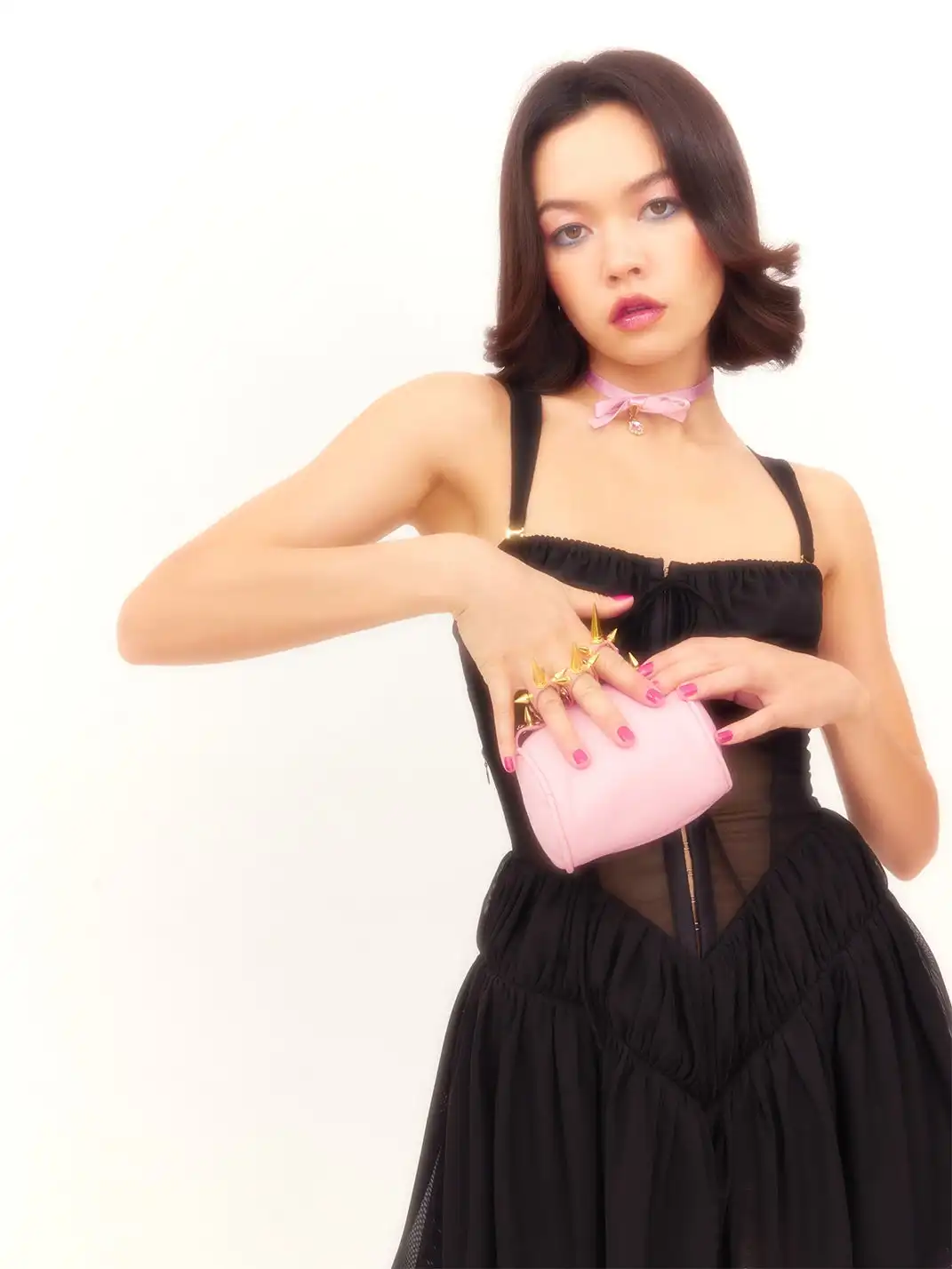 nodress | Rhinestone-Studded Pink Brass Bag