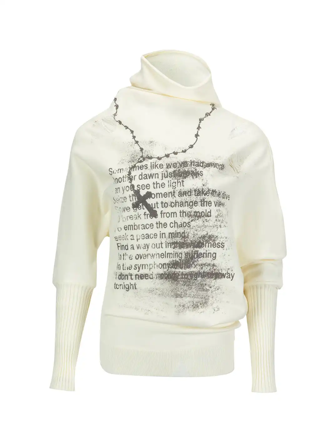CestNous | Chain Graffiti Batwing Sleeve Pleated Sweater