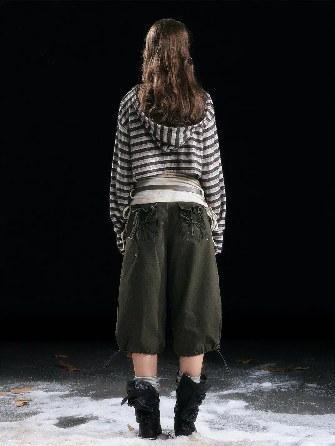 CestNous | Striped Faux Two-Piece Hooded Top
