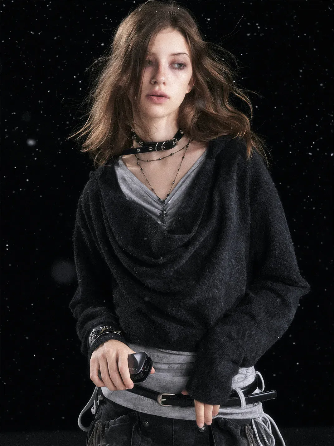 CestNous | Striped Faux Two-Piece Hooded Top