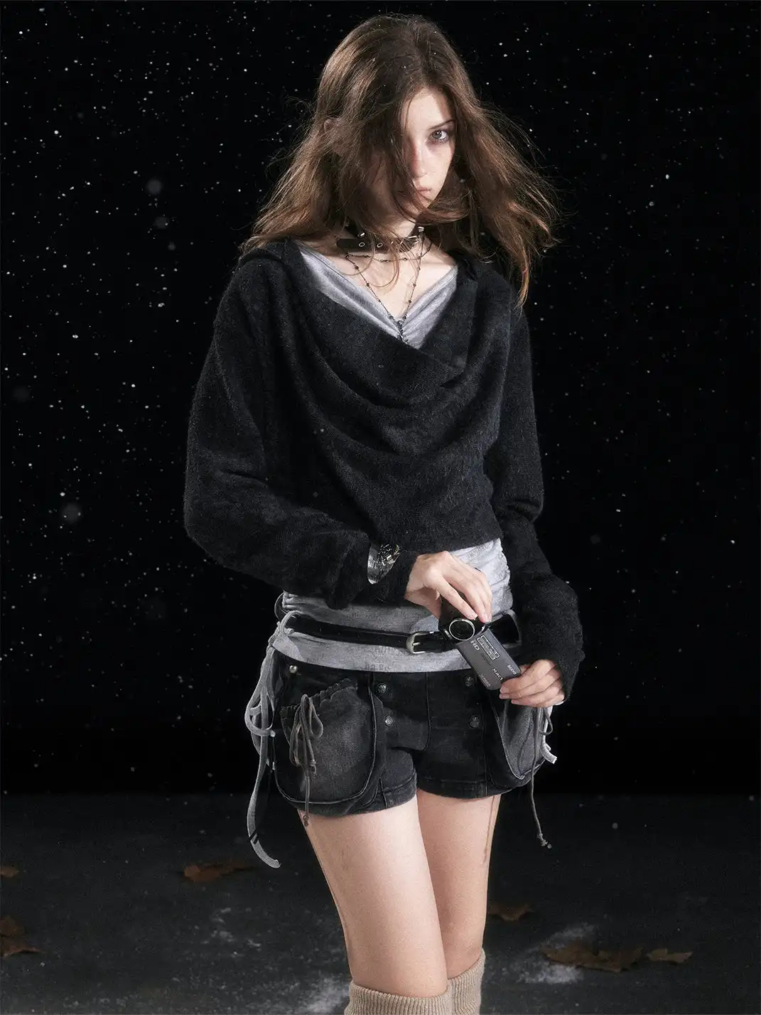 CestNous | Striped Faux Two-Piece Hooded Top