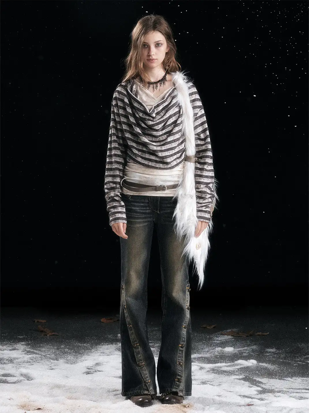 CestNous | Striped Faux Two-Piece Hooded Top