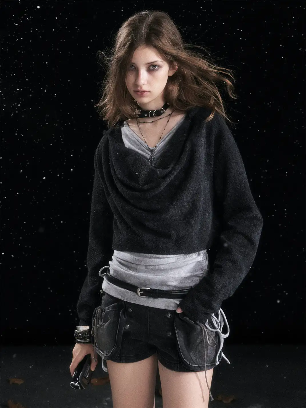 CestNous | Striped Faux Two-Piece Hooded Top