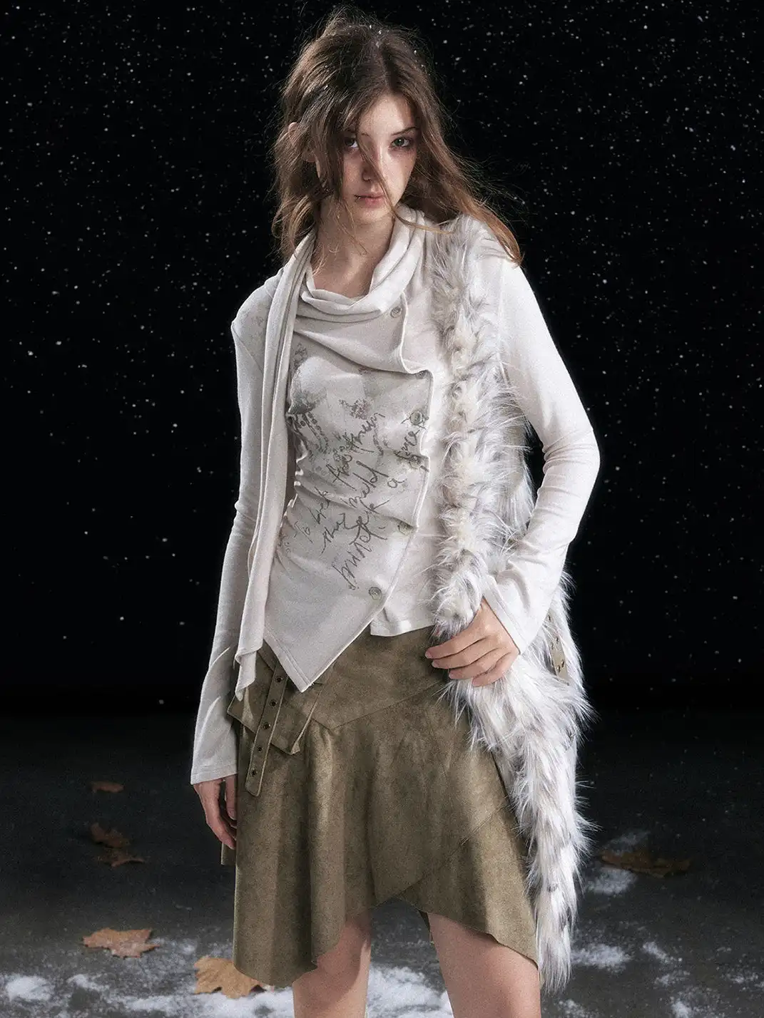 CestNous | Irregularly Mottled Graffiti-Covered Pleated Top