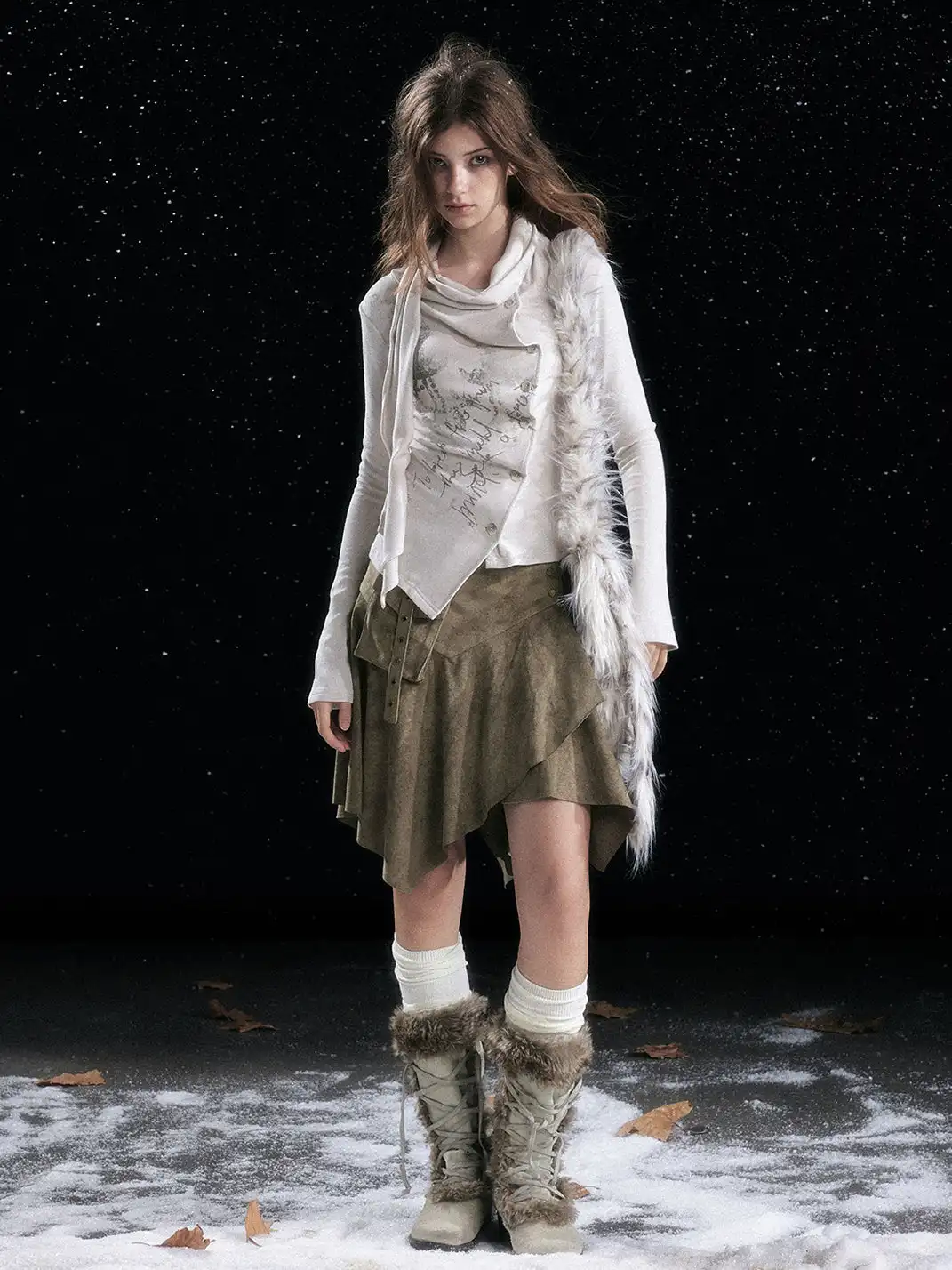 CestNous | Irregularly Mottled Graffiti-Covered Pleated Top