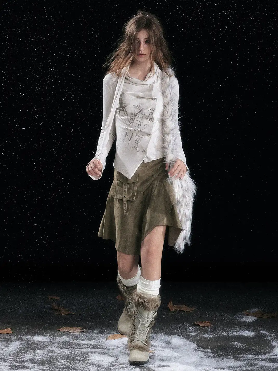 CestNous | Irregularly Mottled Graffiti-Covered Pleated Top