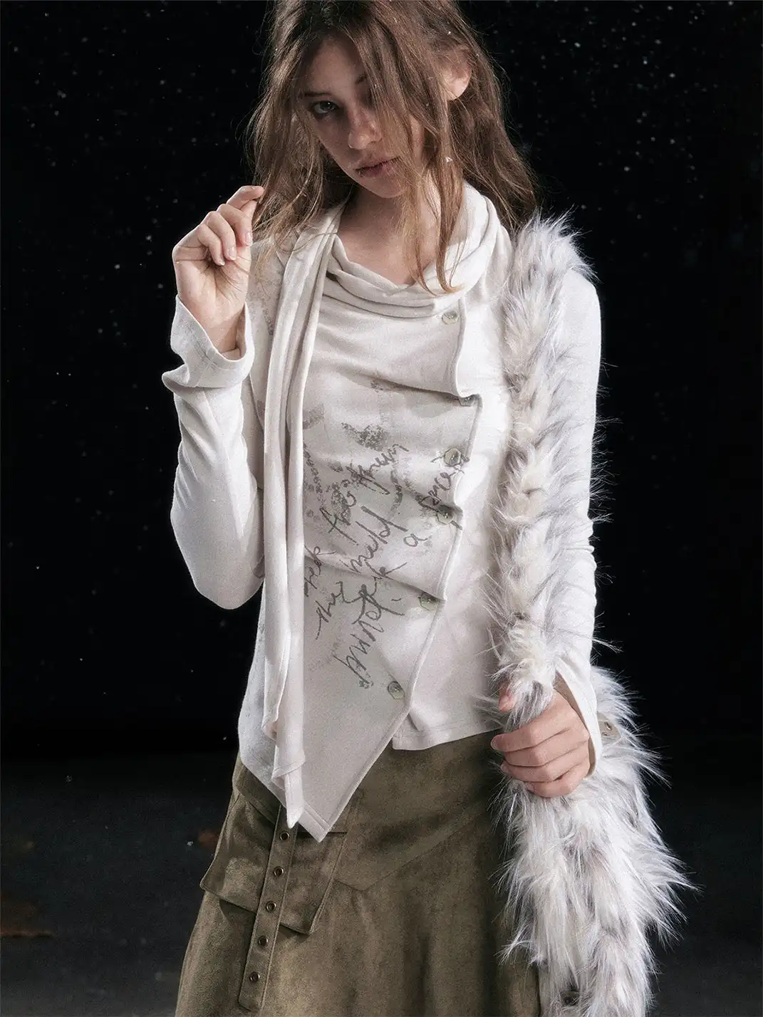 CestNous | Irregularly Mottled Graffiti-Covered Pleated Top