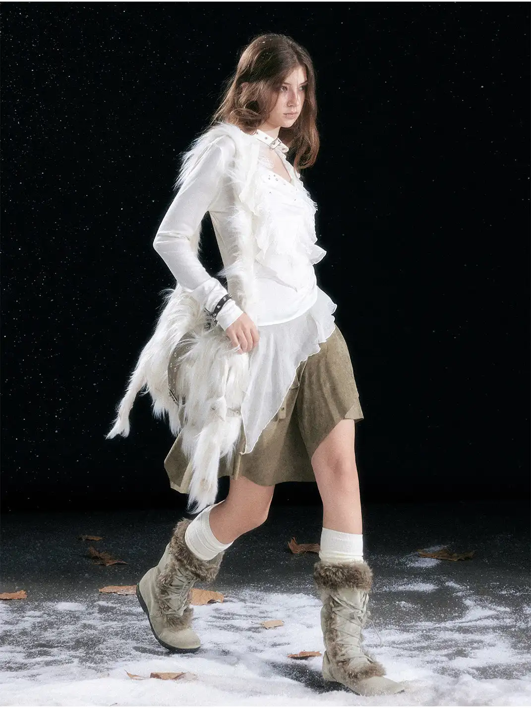 CestNous | Punk Rabbit Ear Buckle Belt Crossbody Fur Bag