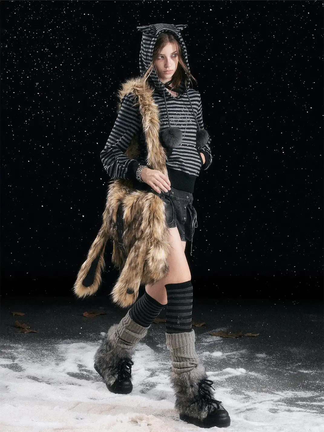 CestNous | Punk Rabbit Ear Buckle Belt Crossbody Fur Bag