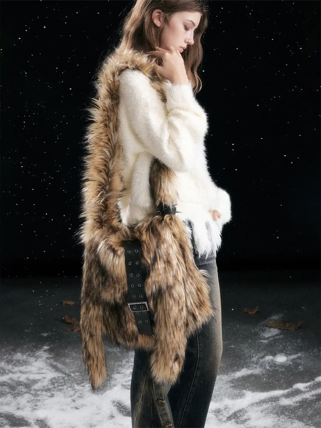 CestNous | Punk Rabbit Ear Buckle Belt Crossbody Fur Bag