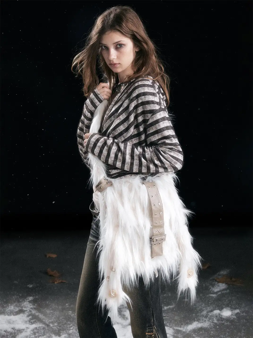 CestNous | Punk Rabbit Ear Buckle Belt Crossbody Fur Bag