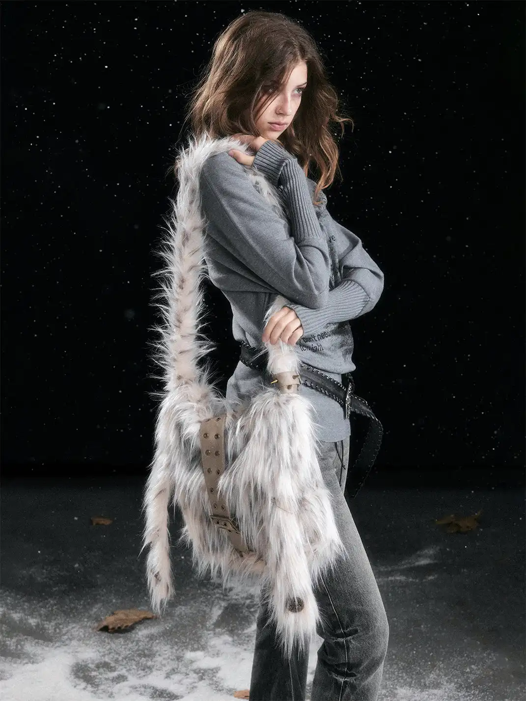CestNous | Punk Rabbit Ear Buckle Belt Crossbody Fur Bag
