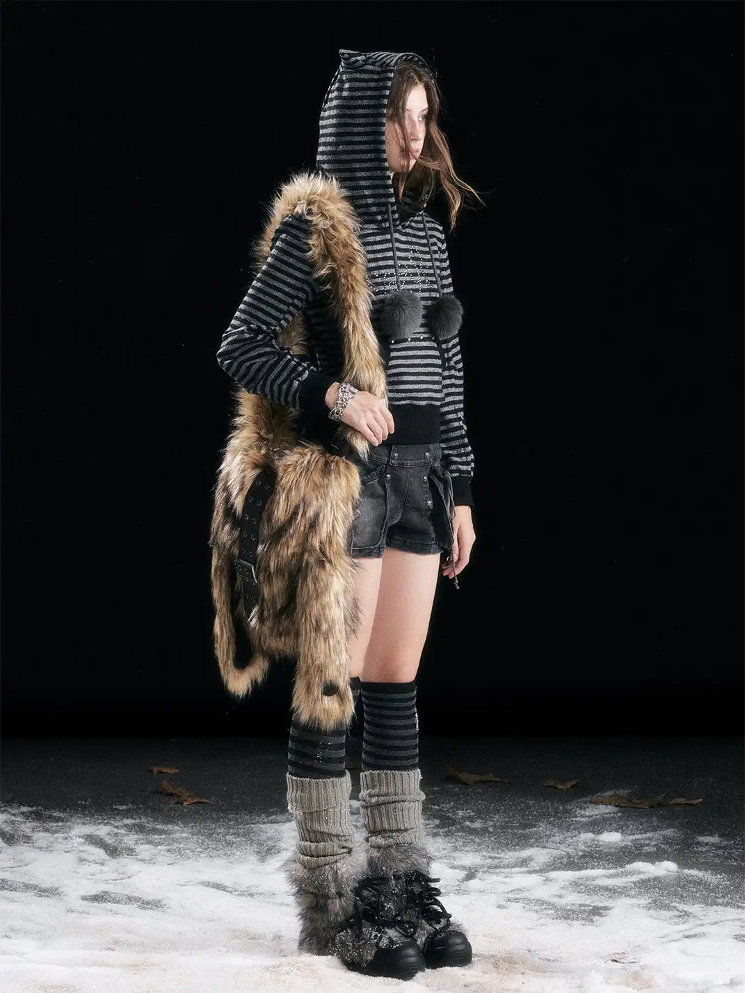 CestNous | Punk Rabbit Ear Buckle Belt Crossbody Fur Bag