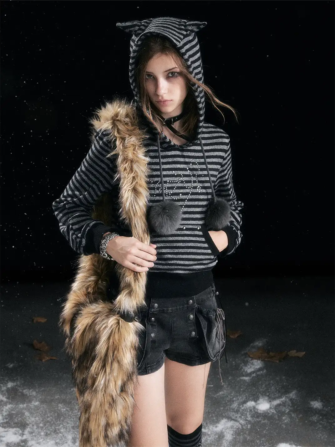 CestNous | Punk Rabbit Ear Buckle Belt Crossbody Fur Bag