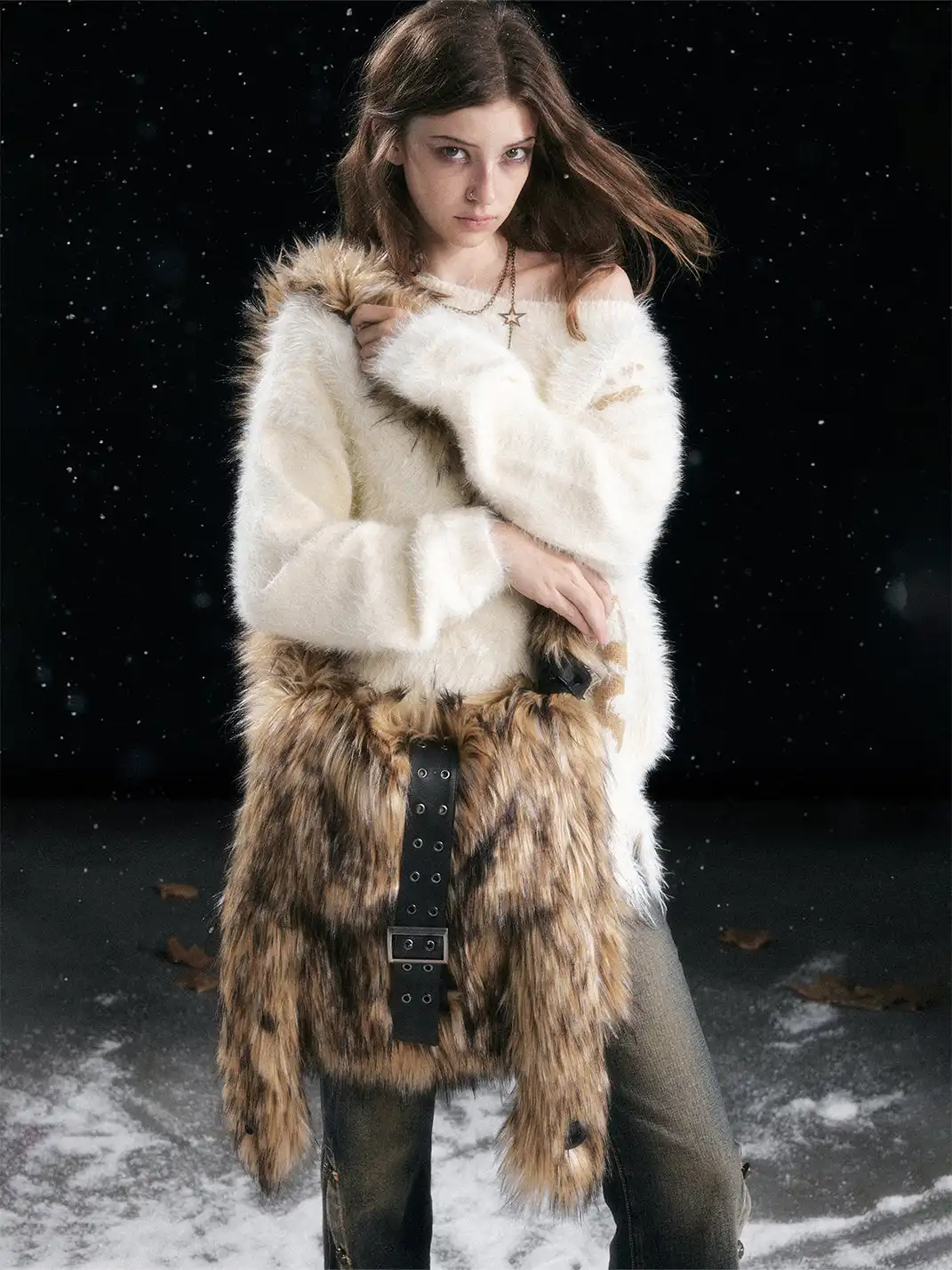 CestNous | Punk Rabbit Ear Buckle Belt Crossbody Fur Bag
