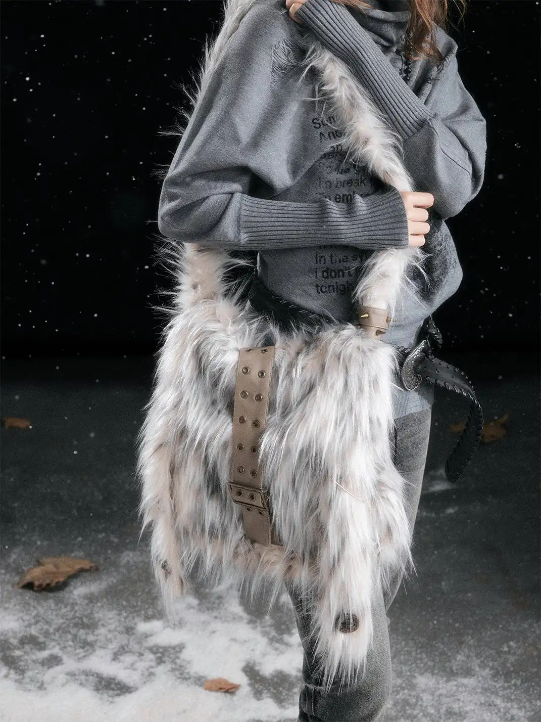 CestNous | Punk Rabbit Ear Buckle Belt Crossbody Fur Bag