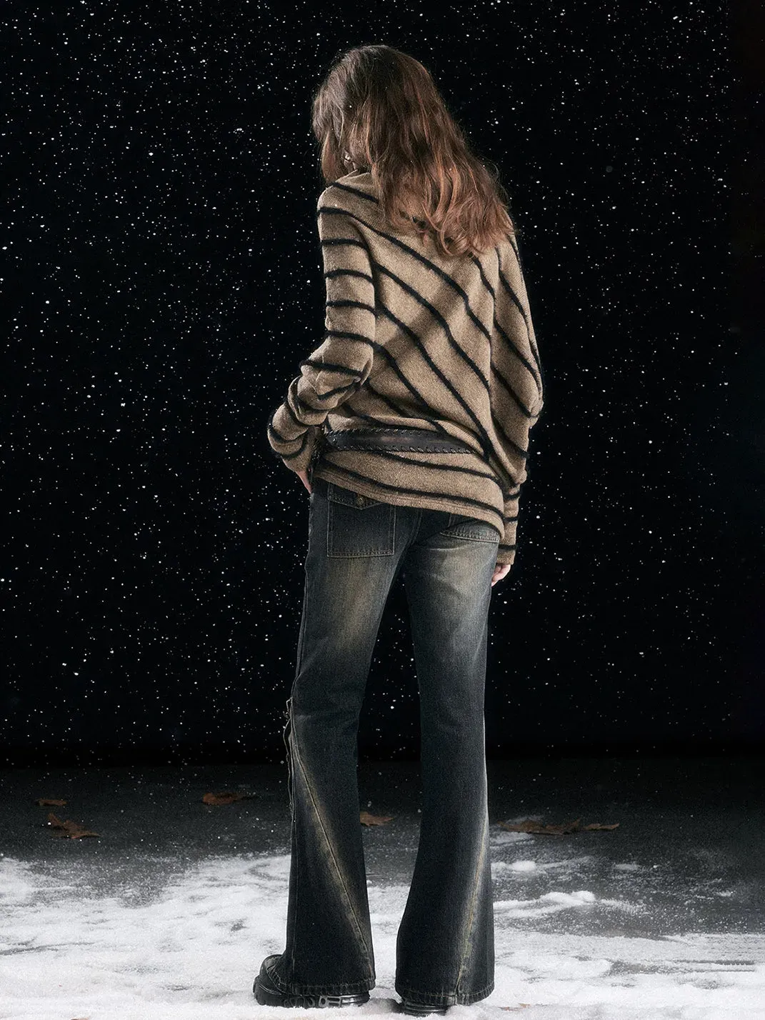 CestNous | Braided Striped Batwing Sleeve Sweater