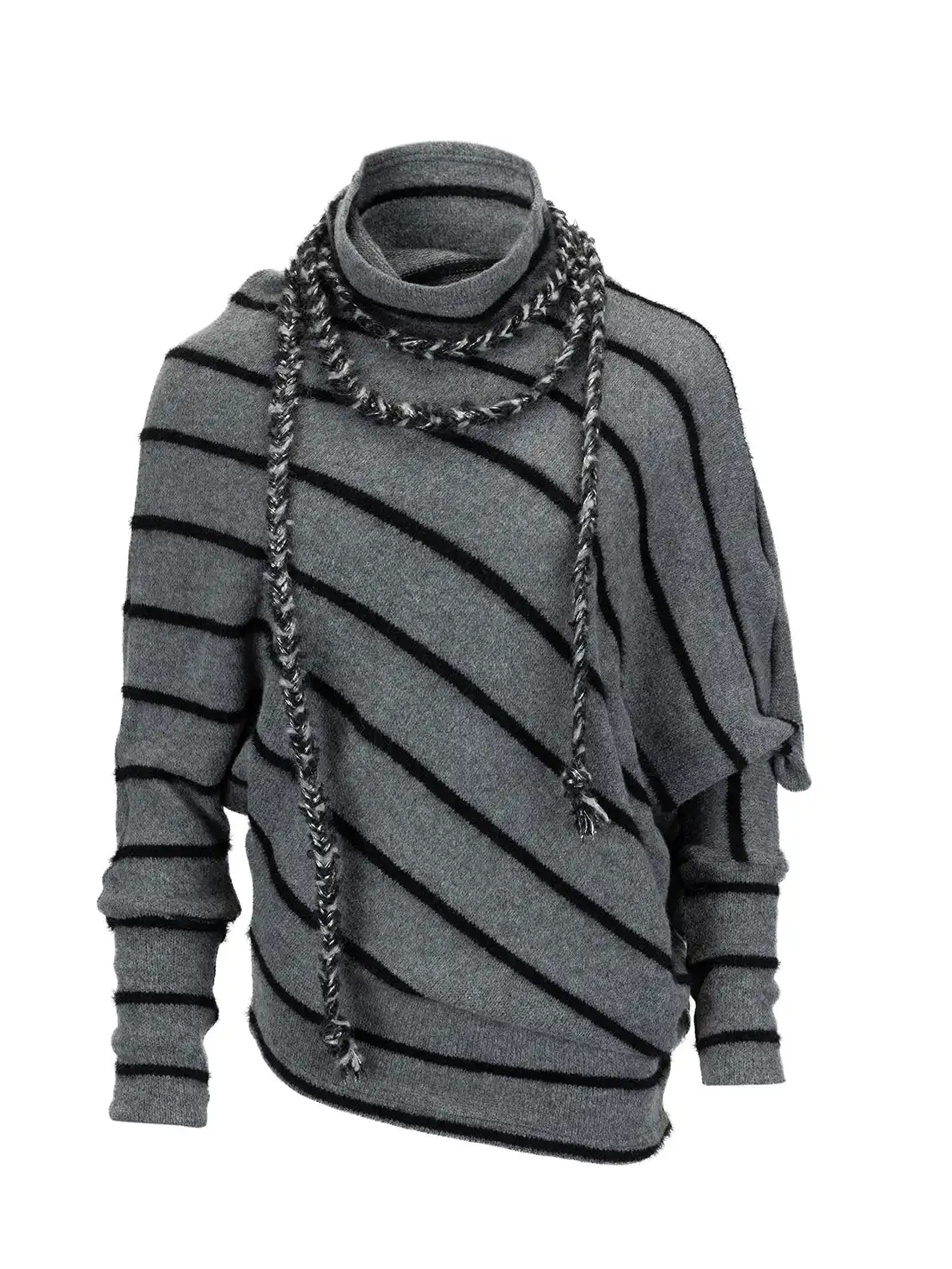 CestNous | Braided Striped Batwing Sleeve Sweater