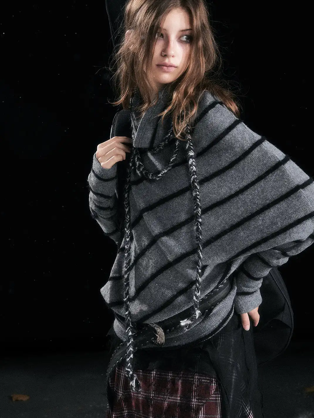 CestNous | Braided Striped Batwing Sleeve Sweater