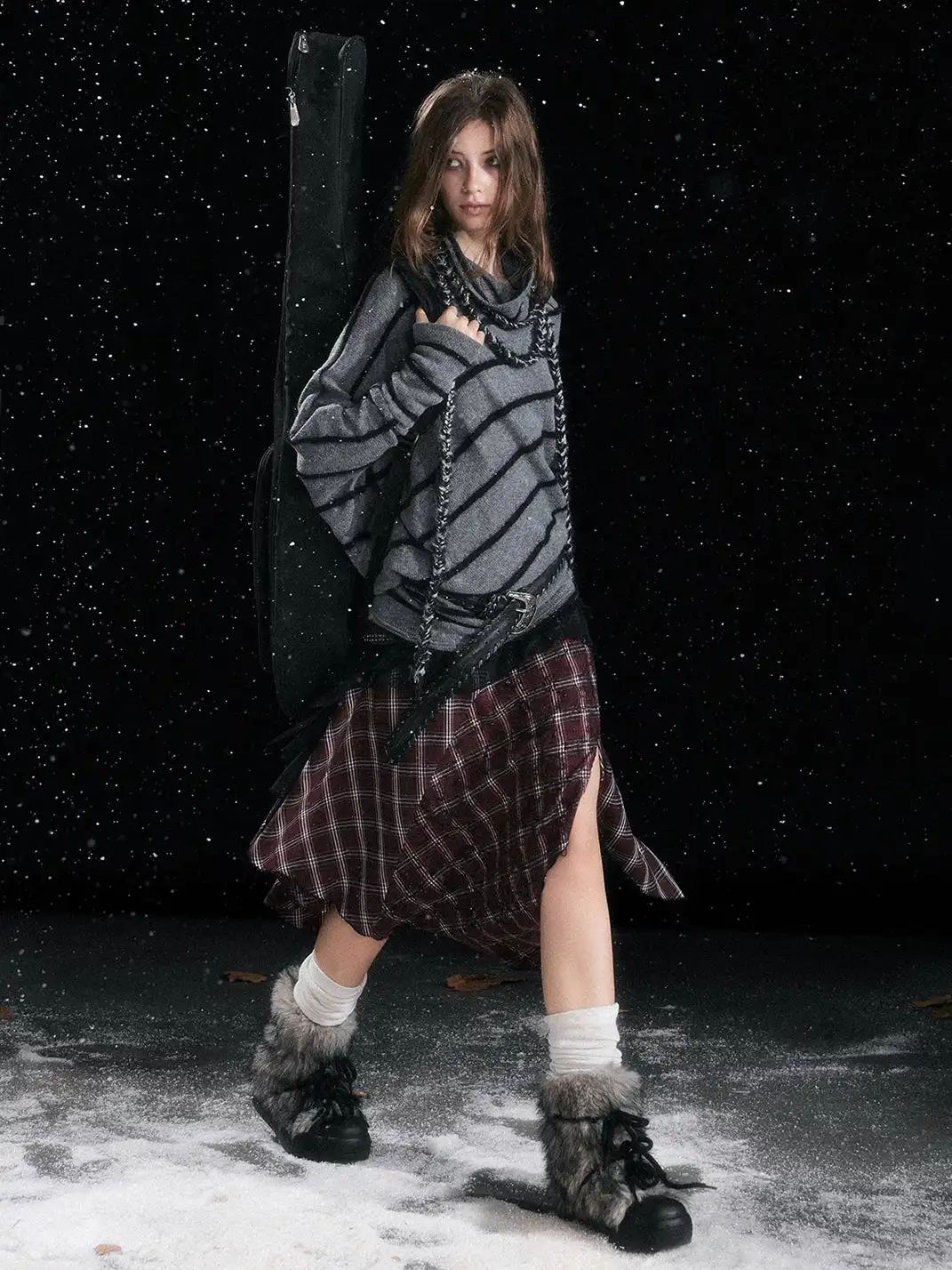 CestNous | Braided Striped Batwing Sleeve Sweater