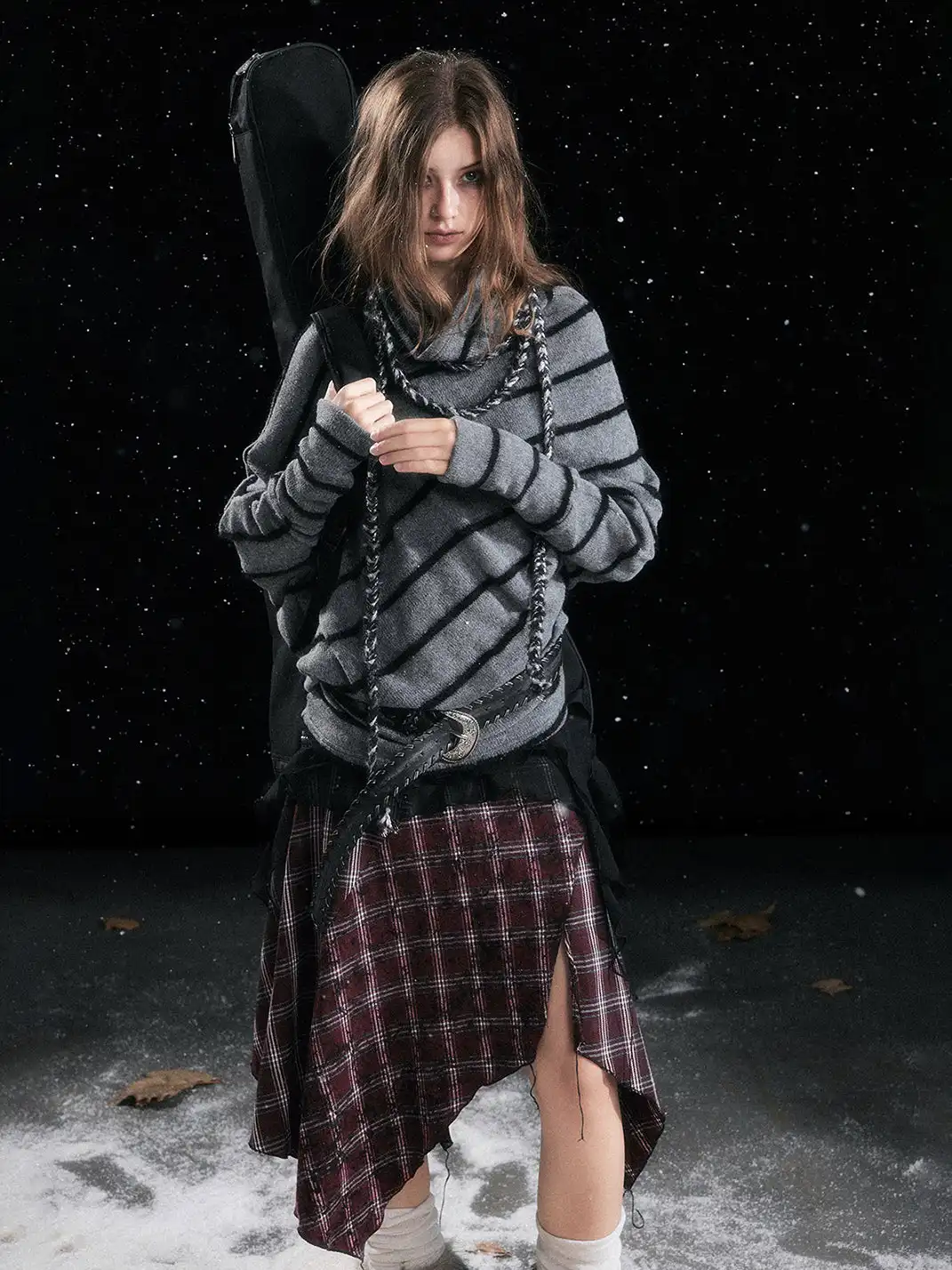 CestNous | Braided Striped Batwing Sleeve Sweater