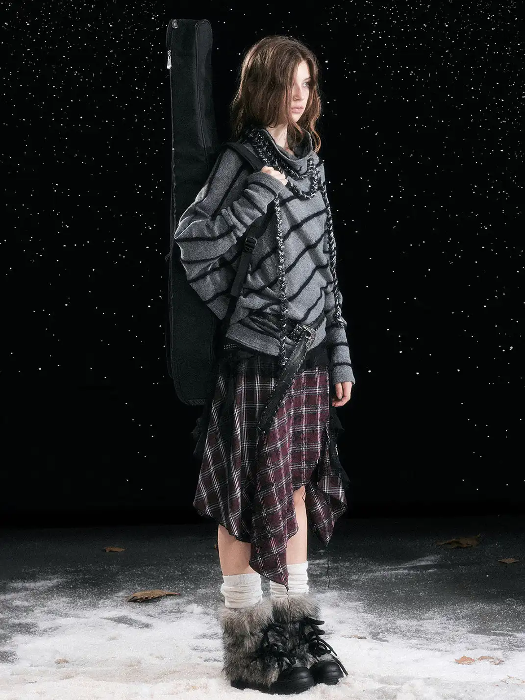 CestNous | Braided Striped Batwing Sleeve Sweater