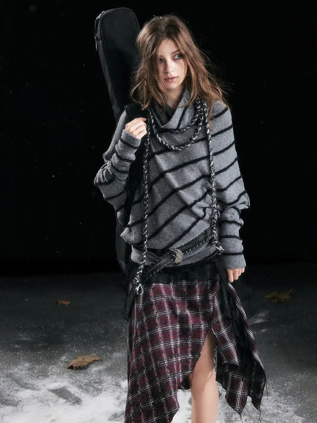 CestNous | Braided Striped Batwing Sleeve Sweater
