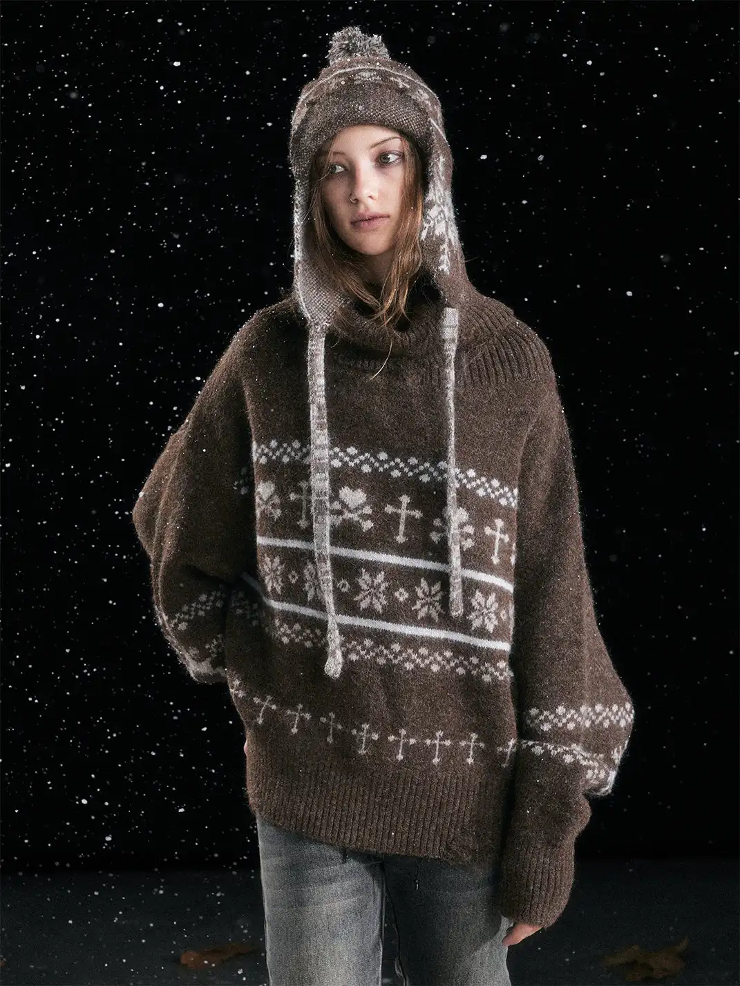 CestNous | Jacquard Knit Hat With Cord And Pom-Poms